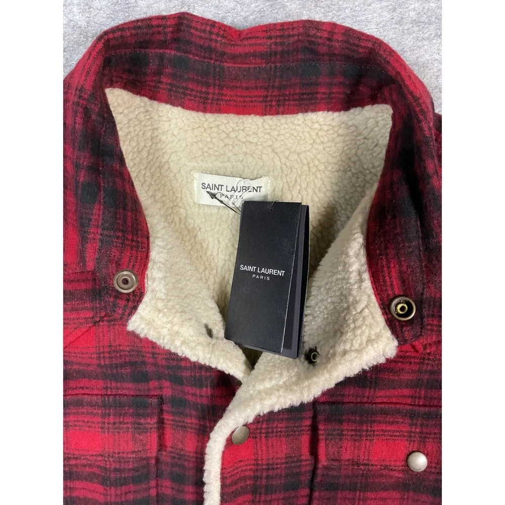 Saint Laurent Red Plaid Sherpa Lined Jacket Mens Size Medium
